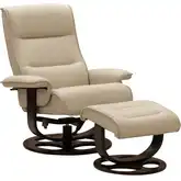 Laila Swivel Pedestal Recliner with Ottoman in Townsend Cream Top-Grain Leather